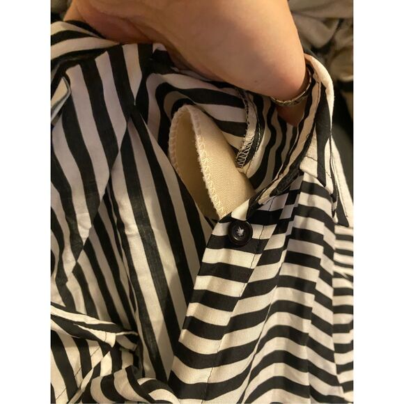 Madeleine Reverse Stripe Tye Button Blouse, Black White Shirt, Size 12 - Picture 9 of 9